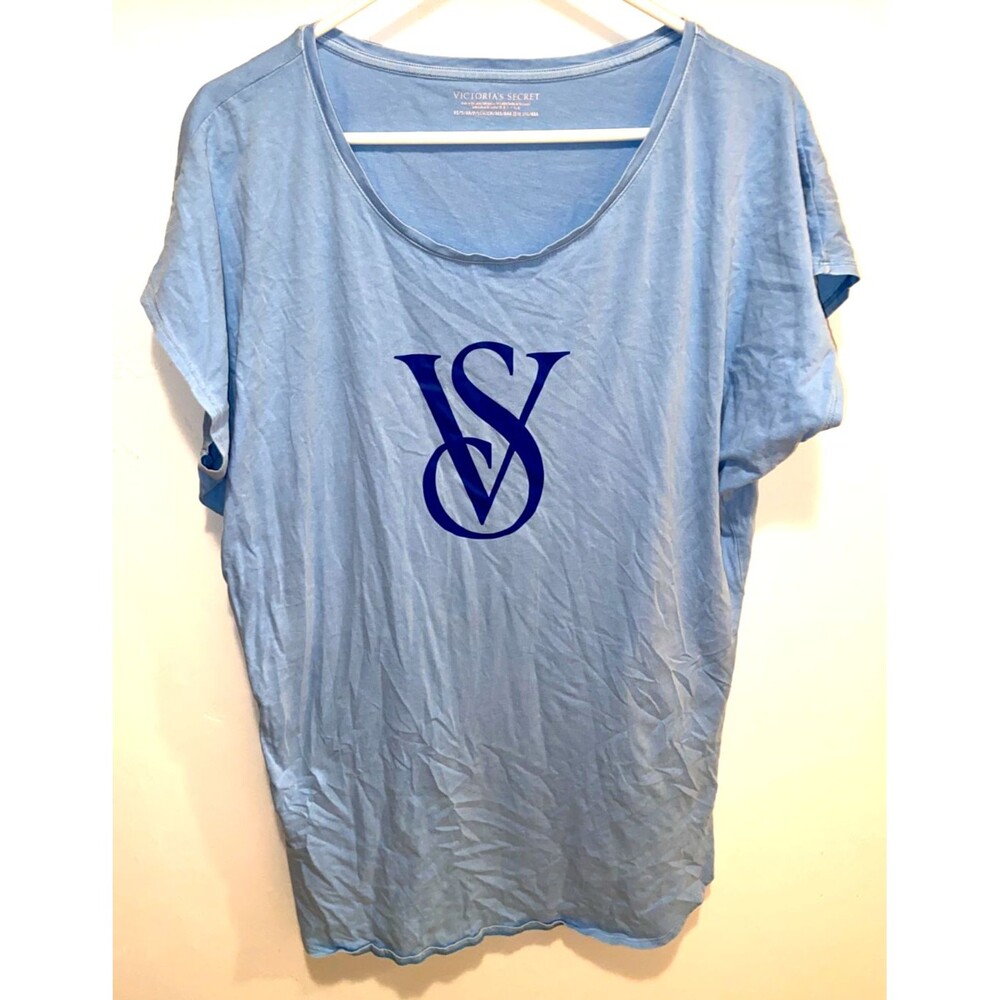 VICTORIA SECRET LIGHTWEIGHT SLEEP SHIRT XS Night Gown Short Sleeve Blue VS